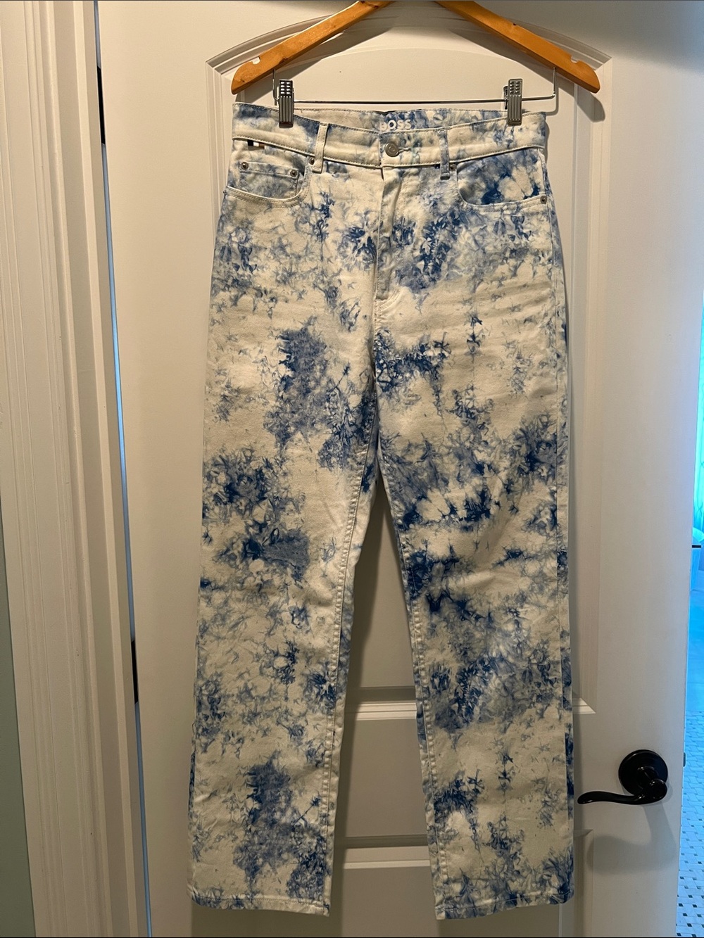 BOSS Debbie straight denim blue and white tie dye size 27